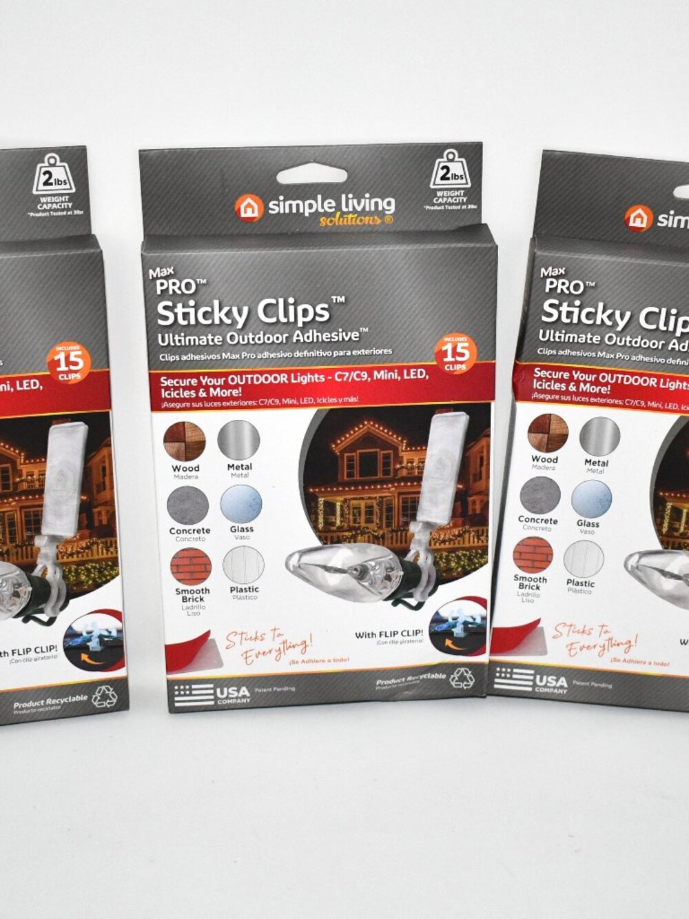 Simple Living Solutions Max Pro Sticky Light Clips, 15 Ct - Set of 3 Boxes Outdo